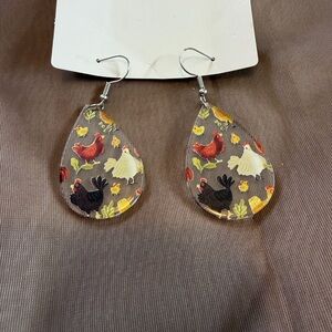 Colorful Chicken Print Teardrop Earrings